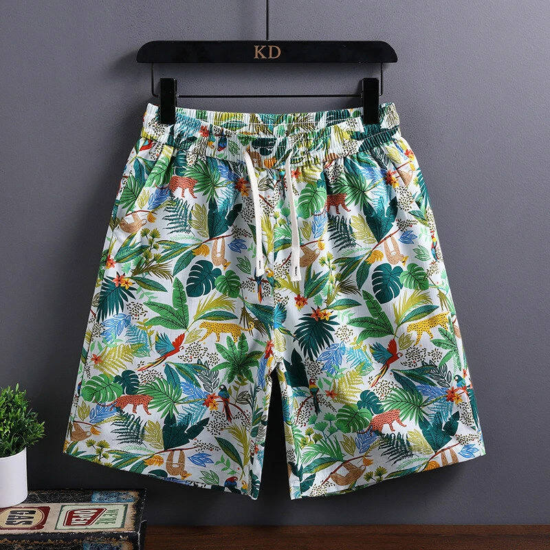 潮流男士短裤深蓝动物植物印花个性休闲时尚百搭夏季薄款韩版花裤