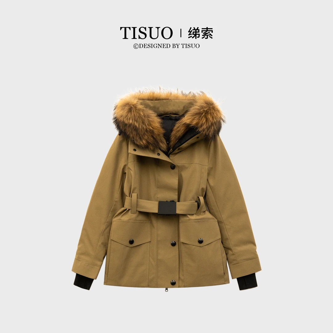TISUO/绨索高端户外运动外工装鹅绒短款毛领滑雪服TS501124