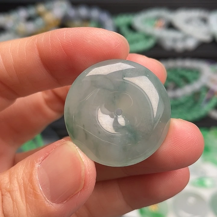 翡翠未镶嵌手链冰飘花平安扣