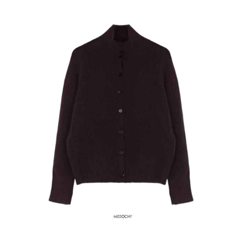 钮扣领混纺羊毛牦牛绒开衫