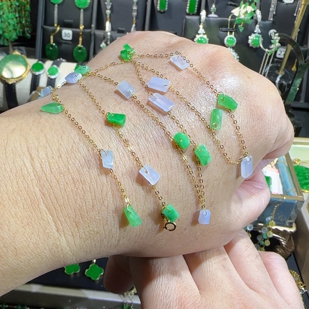 翡翠18K金镶嵌颈饰满天星45cm