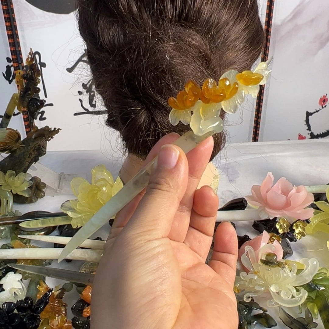 定制蛇纹石玉毛货发饰