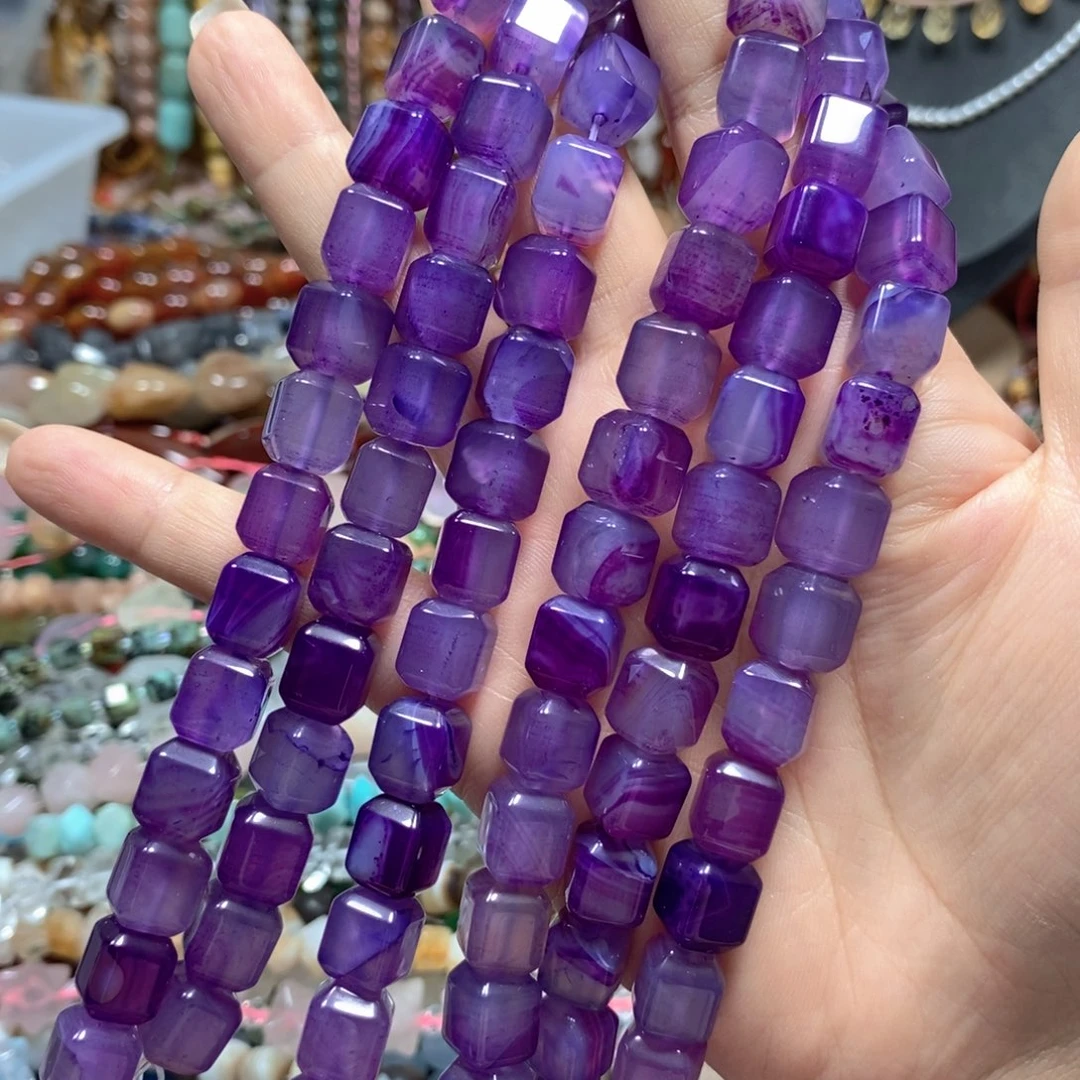 玛瑙/玉髓合金珠宝半成品紫玛瑙方糖一条卡10mm