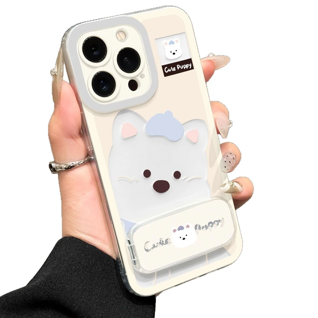 西高地镜子小狗狗支架适用苹果16手机壳华为vvo小米15oppo可爱