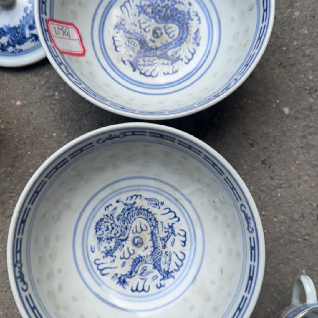 16公分玲珑龙心面碗一对