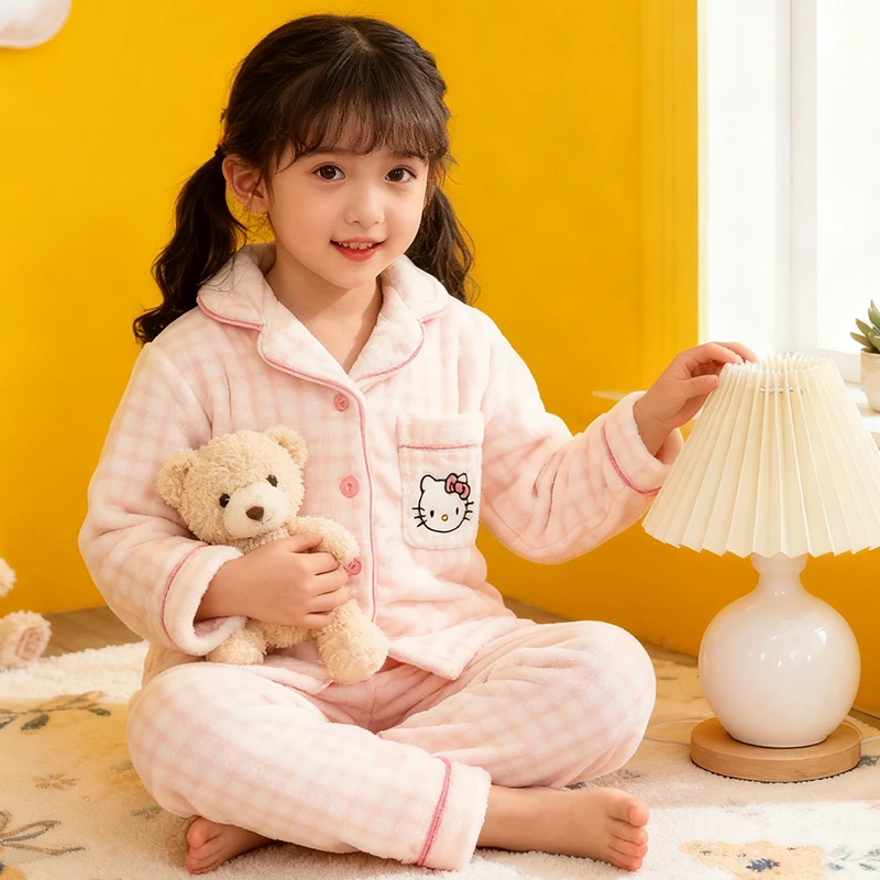 女童法兰绒睡衣2025年新款冬季女孩加绒保暖珊瑚绒学生家居服套装