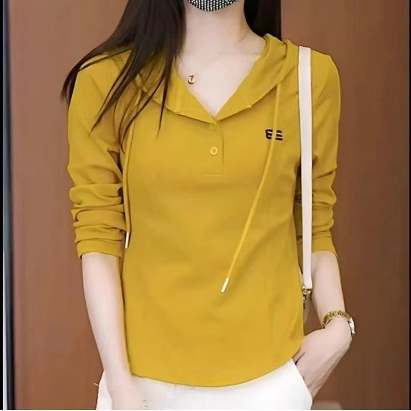 时尚长袖2025洋气春秋修身新款打底上衣减龄休闲连帽卫衣女