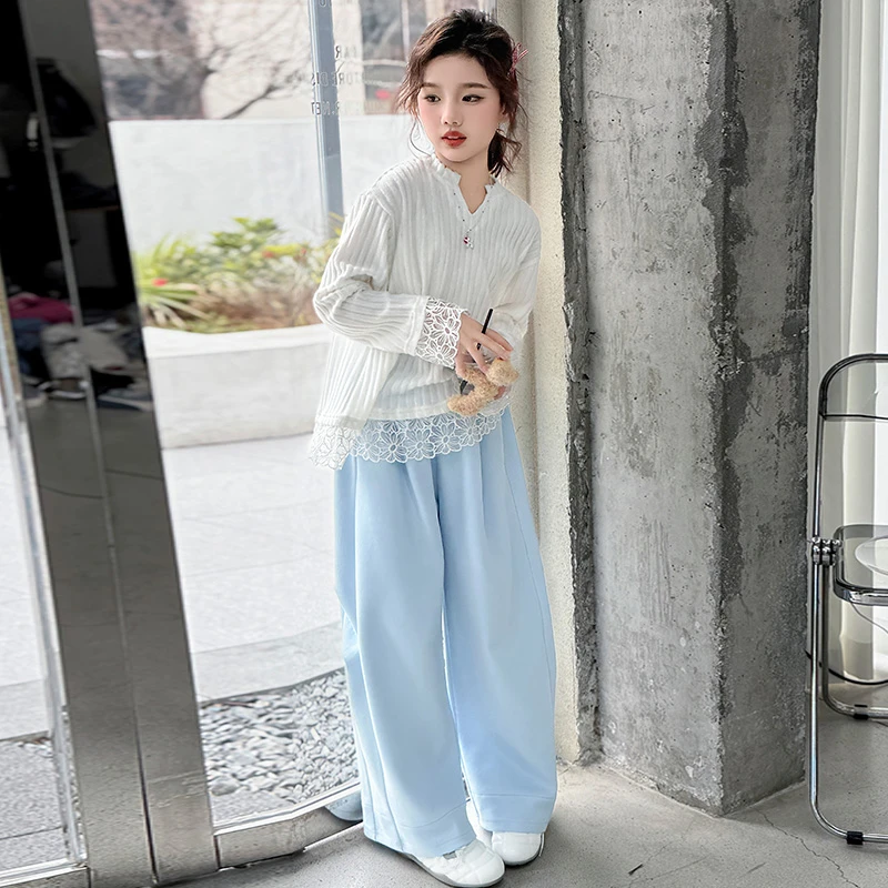 女童春装套装2025新款儿童6-12岁女孩慵懒风时尚休闲春秋针织套装