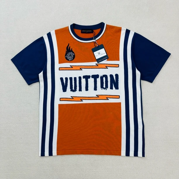 未使用 LouisVuitton/路易威登 提花logo拼色针织短袖/M码/WL1734