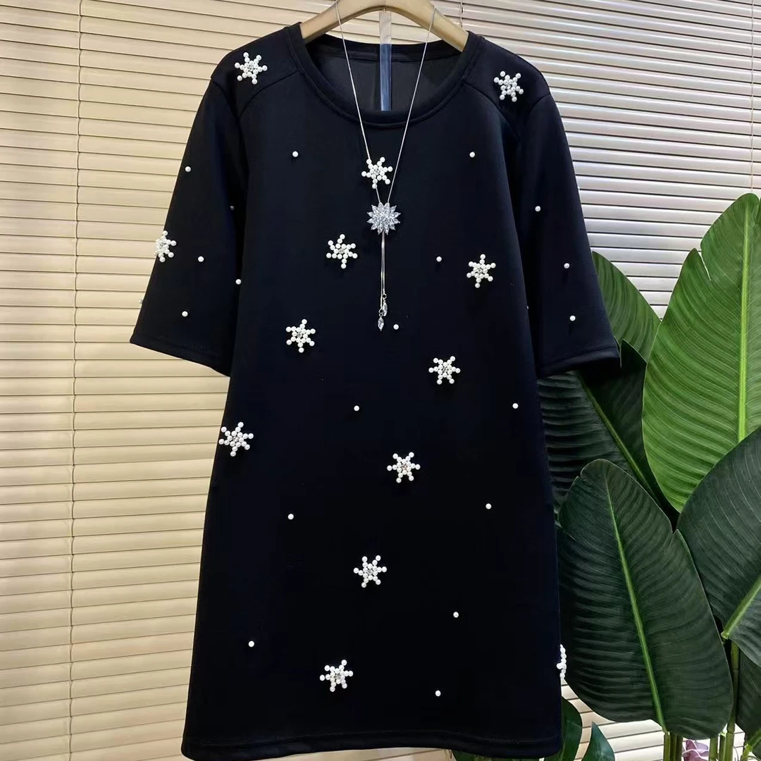 H胖mm欧货时尚新款重工雪花钉珠设计款宽松大衫