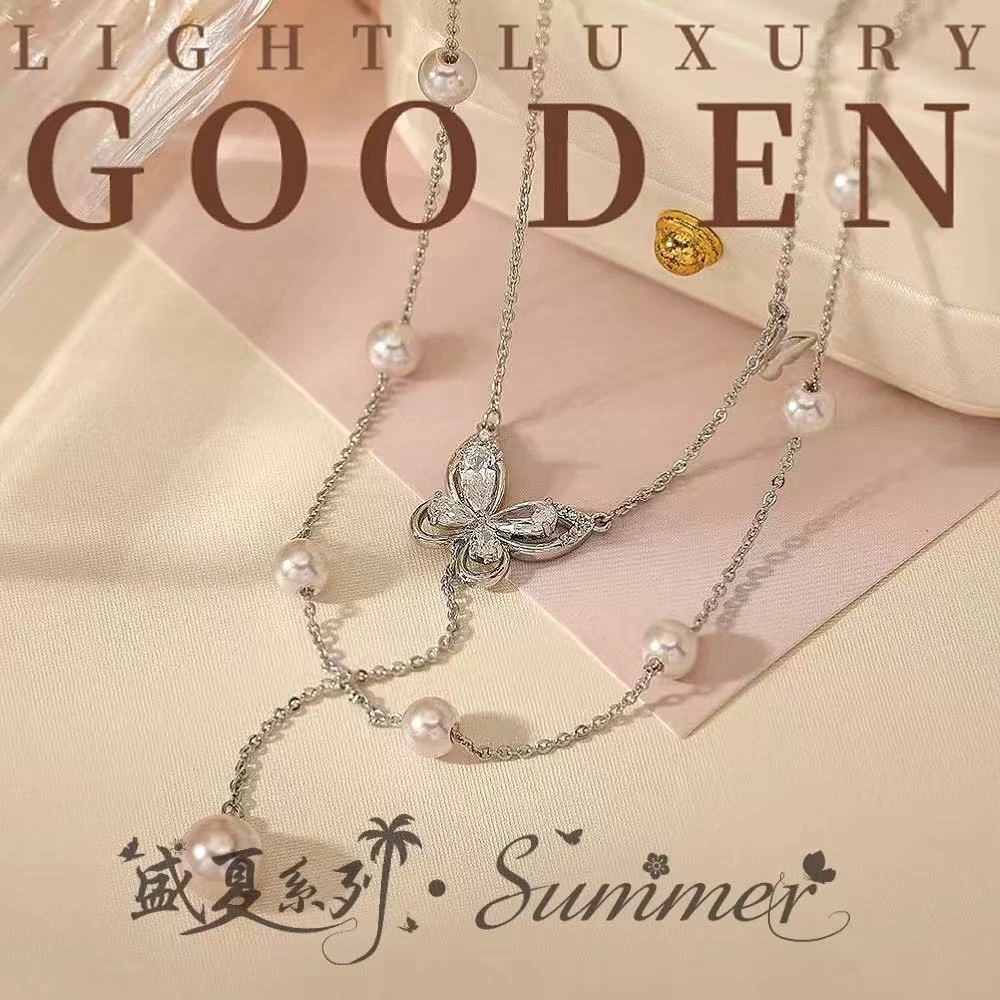 铜合金项链 Gooden岛家【镜花梦蝶】高级感气质双层蝴蝶个性项链