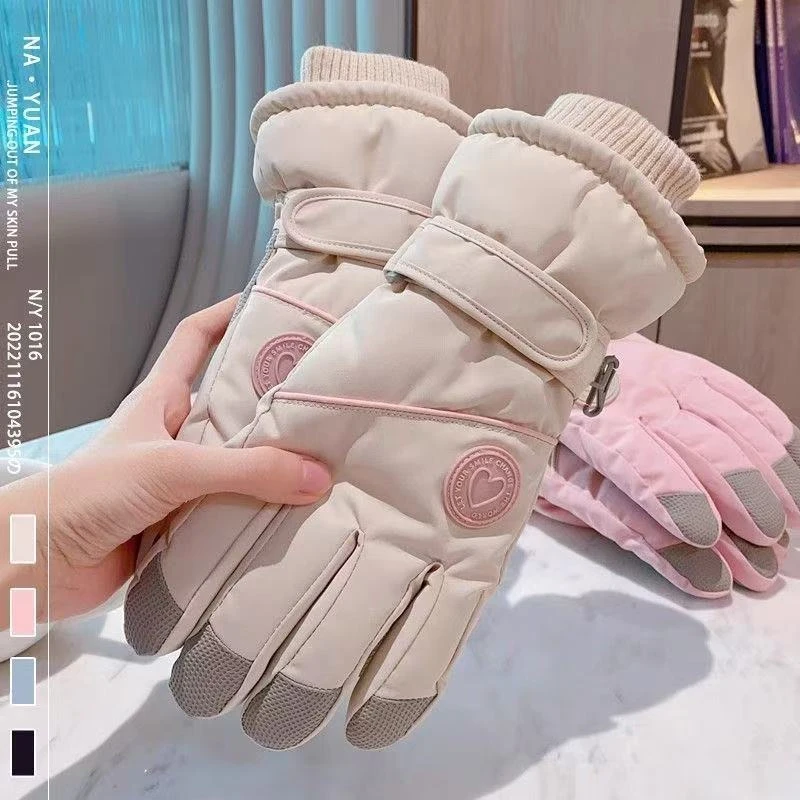 多巴胺拼色滑雪手套女生冬季软妹可爱加绒可触屏保暖骑行防寒防水