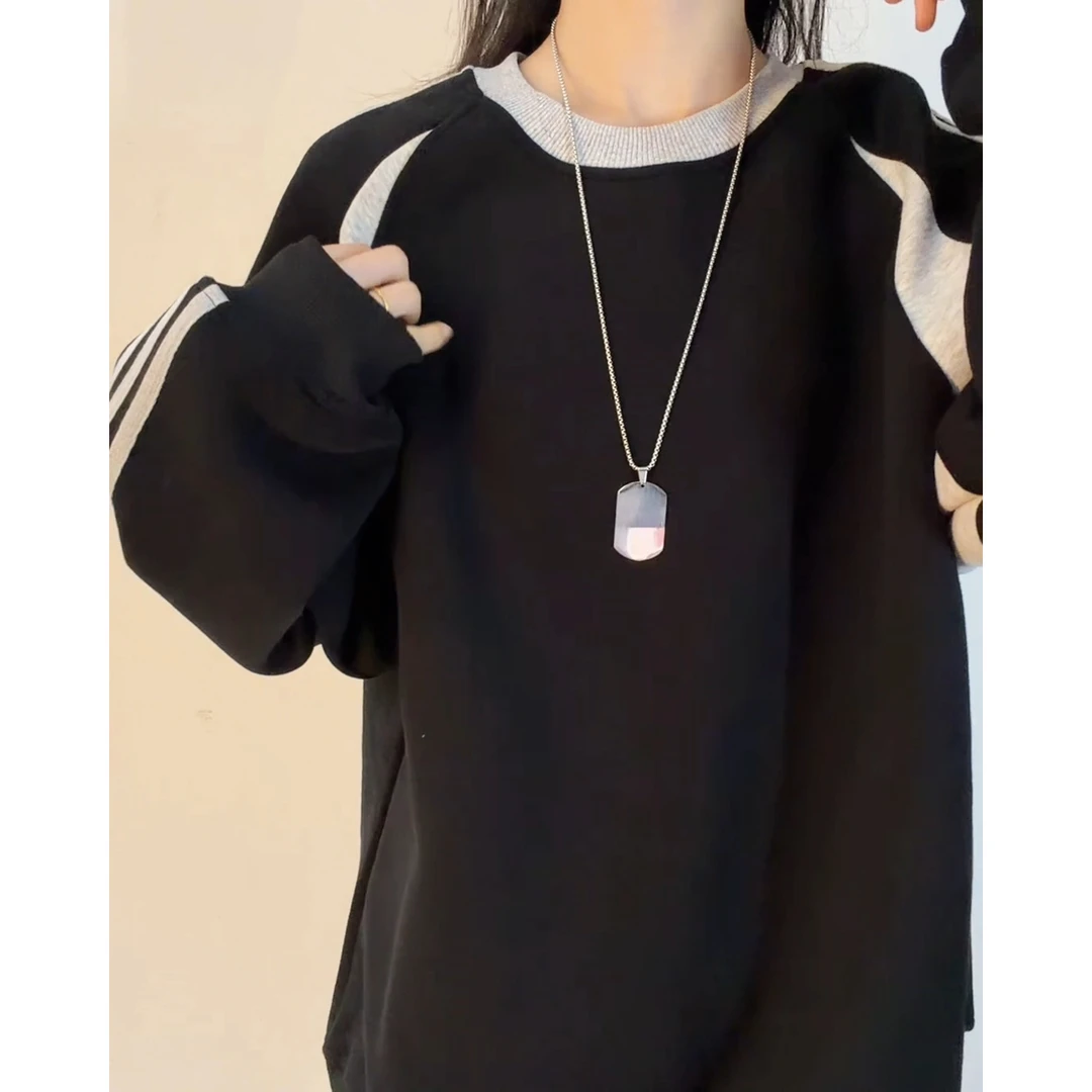 潮牌圆领撞色卫衣男冬季高街痞帅宽松休闲上衣美式情侣运动打底衫