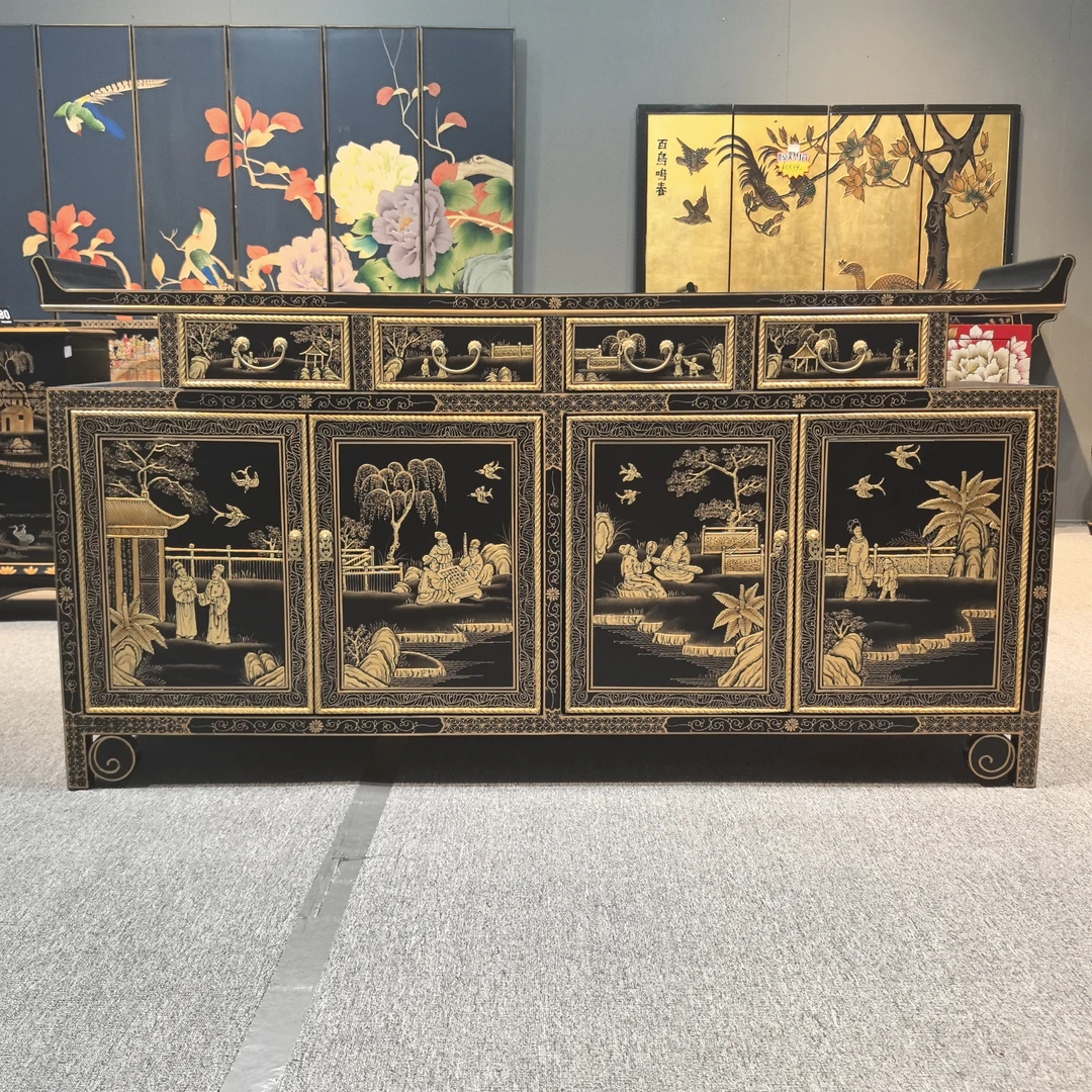 金煌轩180*40*90古典金泊山水人物新客厅中式玄关柜置物储物柜