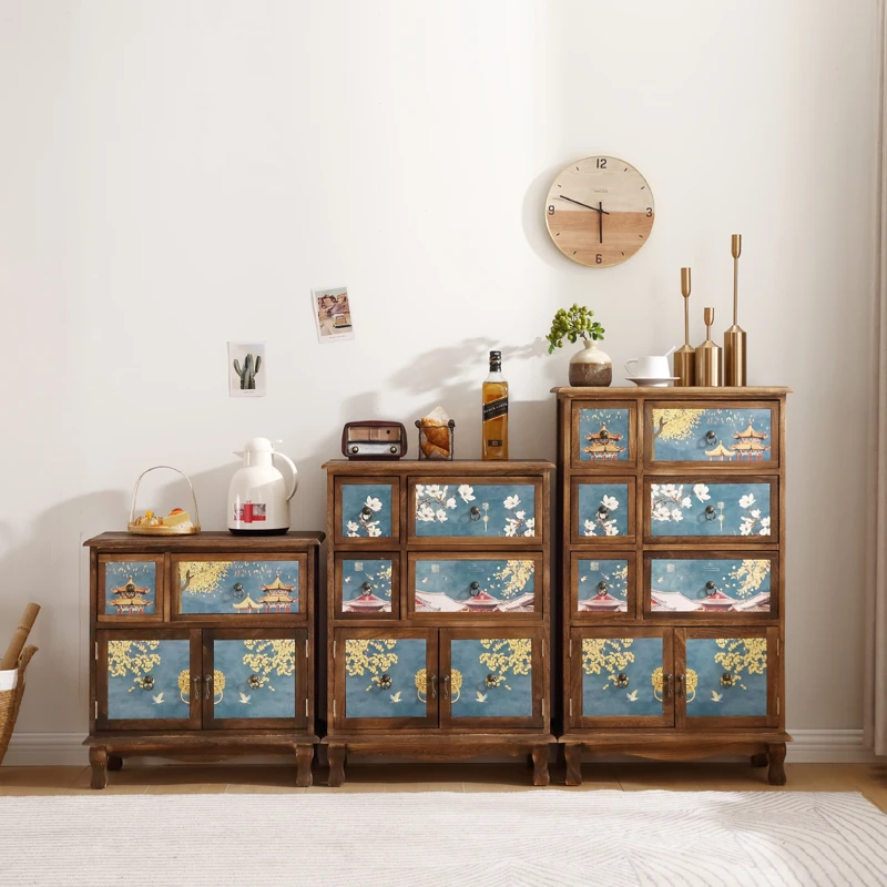 新中式复古风实木床头柜多功能收纳储物柜小型柜子卧室沙发边角柜