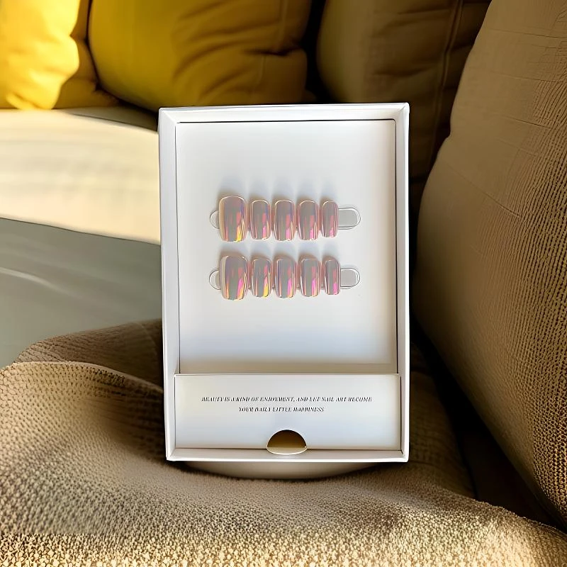 【珊瑚极光粉】短椭圆长甲渐变穿戴甲