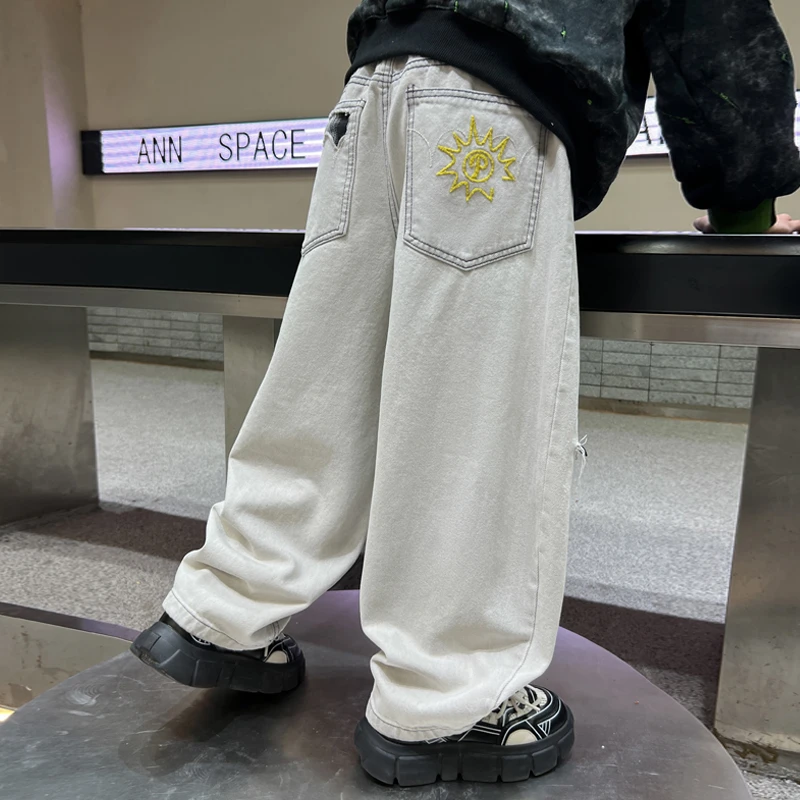男童牛仔裤春装中大儿童裤子2025新款春秋款阔腿裤春季宽松破洞潮