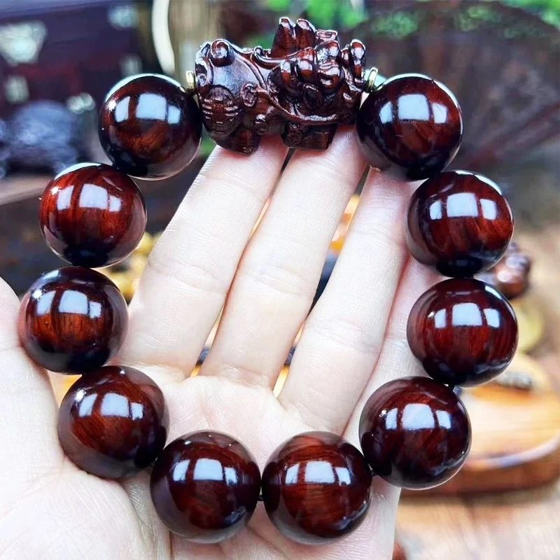 沉水紫檀木貔貅手串高密度高油性送爸爸长辈文玩男女款手工礼物