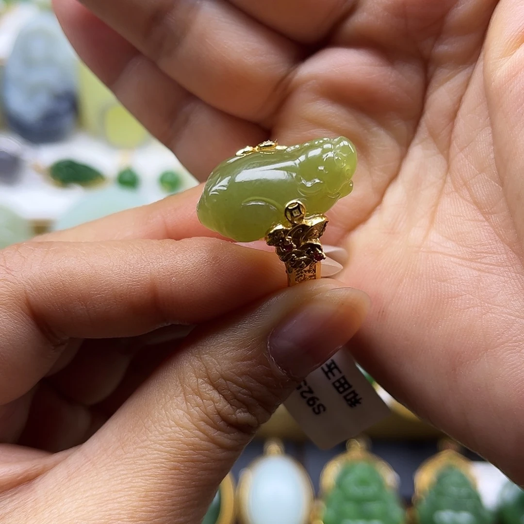 和田玉银S925镶嵌戒指