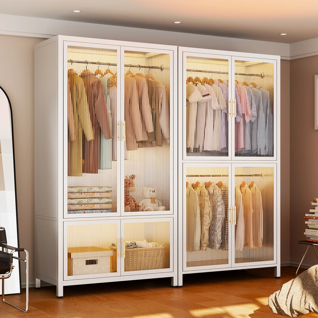 钢制衣柜家用卧室出租房用简约实用大容量多层收纳柜铁艺儿童衣柜