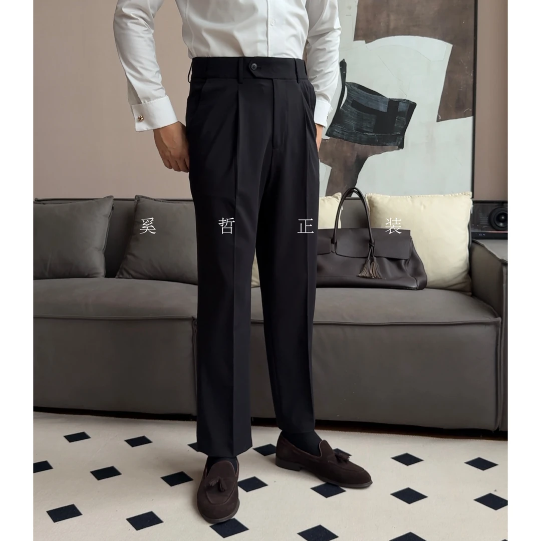 夏季轻薄舒服款松紧弹力腰设计款高腰西裤8148