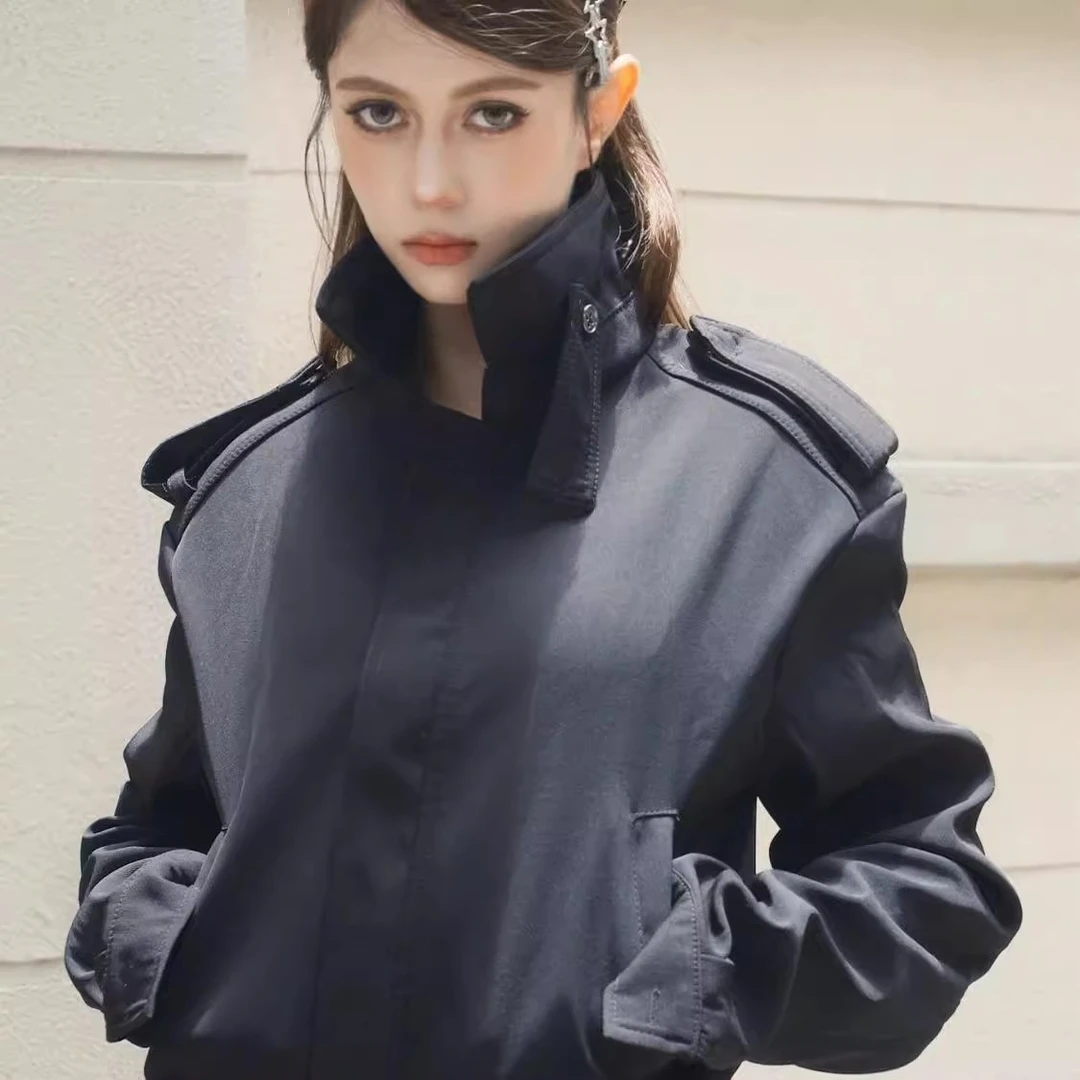 2025早秋新款立领黑色休闲短款外套设计感显瘦痞帅派夹克上衣女酷