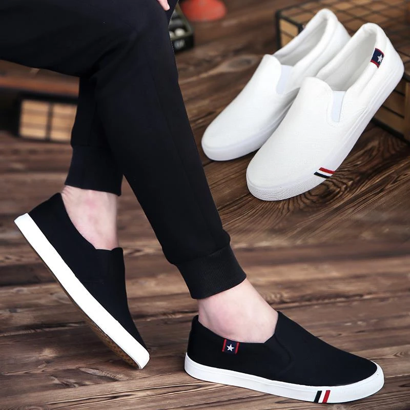 2025年时尚男款透气帆布鞋懒人一脚蹬工作鞋子男鞋潮流男士休闲鞋
