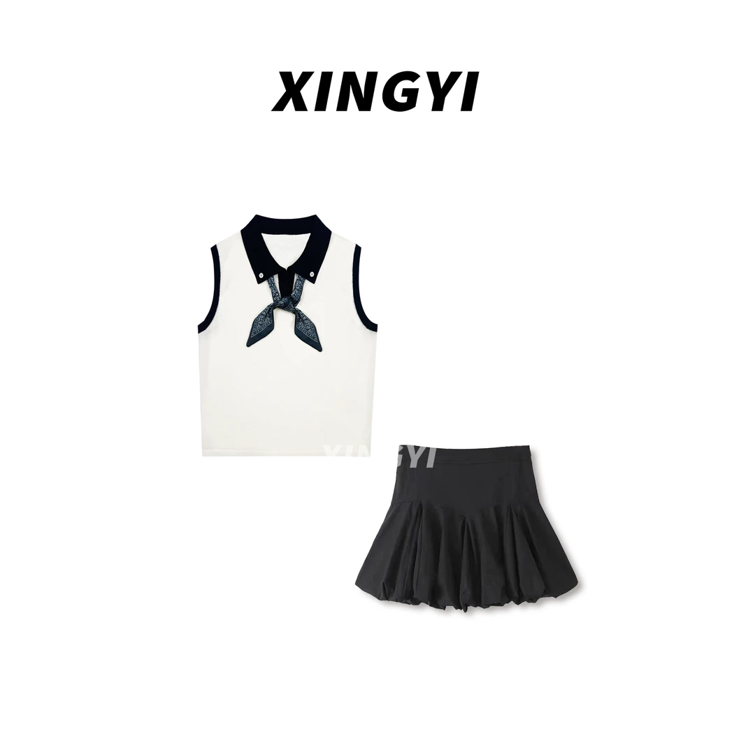 『XINGYI』老钱风翻领设计针织背心套装XY9449XY9348