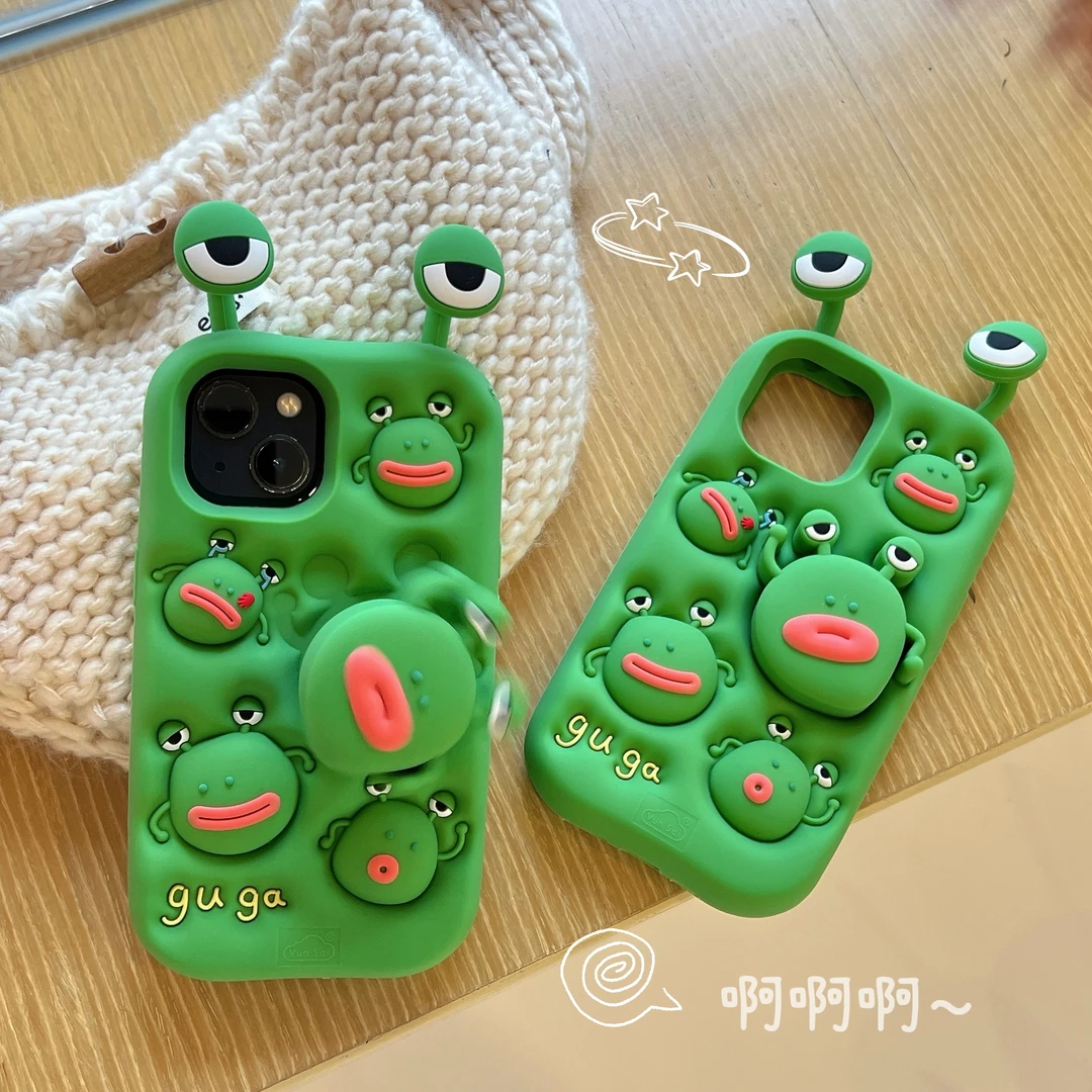 苹果|旋转青蛙支架适用iPhone16可爱趣味ins创意解压15硅胶手机壳