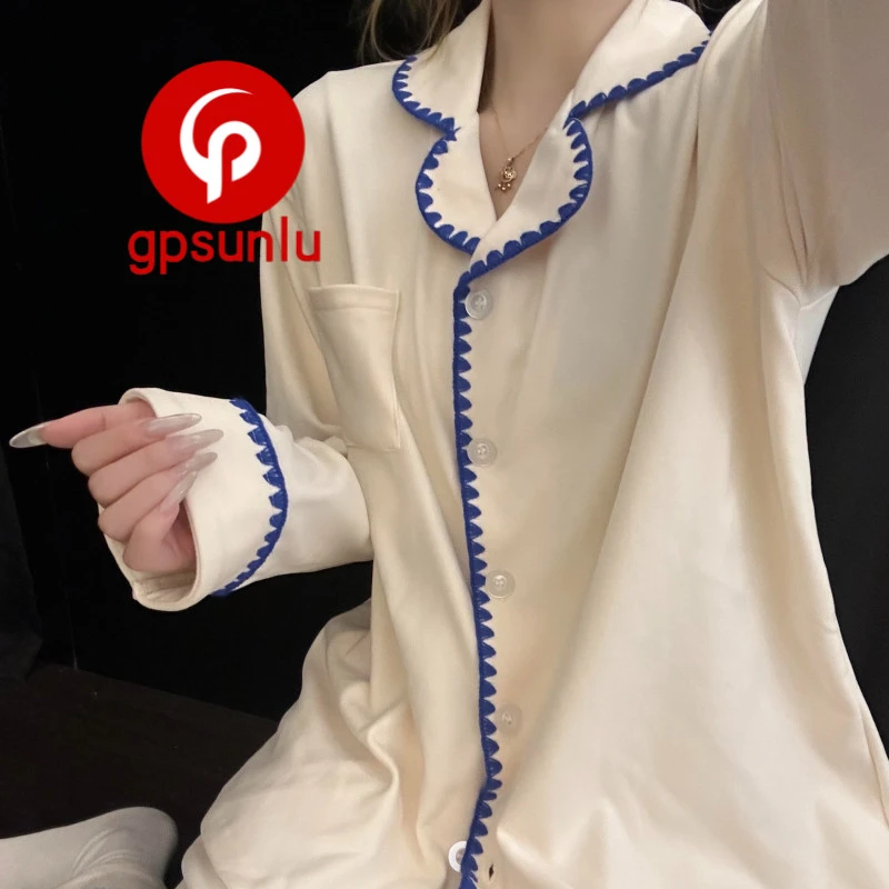 gpsunlu法式小众撞色设计感德绒睡衣女款2026秋冬新款宽松家居服