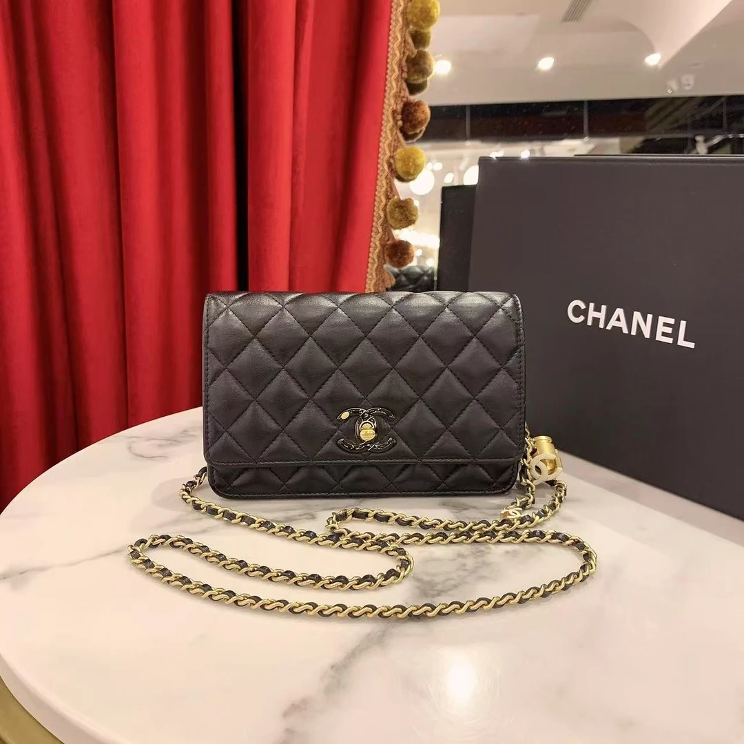 95新 Chanel/香奈儿 24A珐琅woc黑金单肩包芯片款/21963840