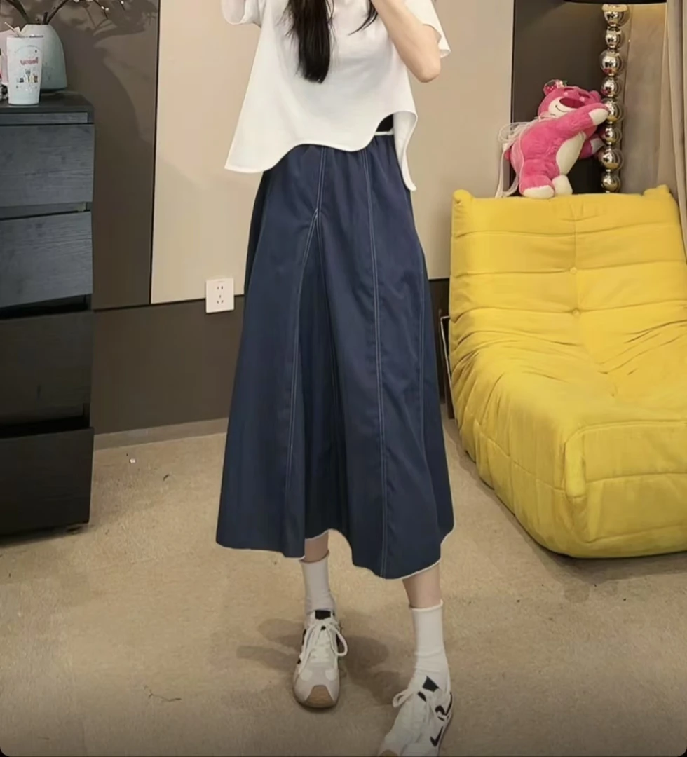 2025夏季新款高级感复古牛仔半身裙宽松休闲花苞裙女