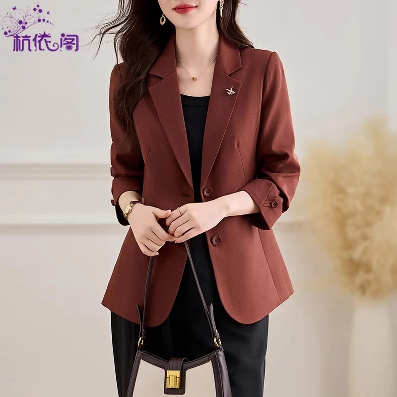 红色小西装外套女2025新款春秋高级感小个子气质通勤休闲西服上衣