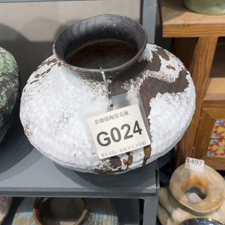 锦***礼瓷片景德镇高温花器编码024高28口12默认无孔