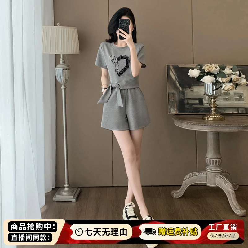 高含棉韩版休闲套装女2025年夏季新款小个子时尚短袖短裤两件套潮