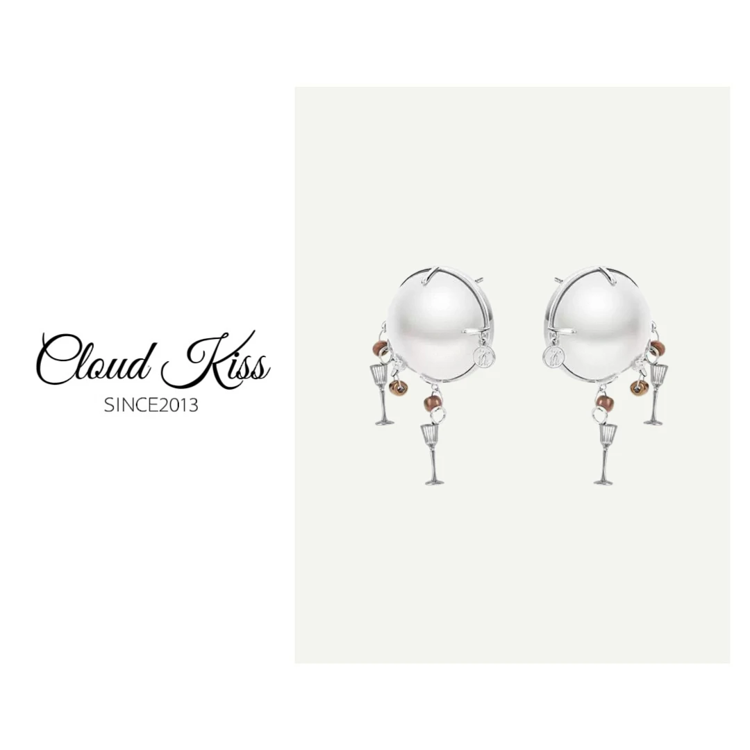 合金合成锆石耳饰 CLOUD KISS设计师款轻奢流苏珍珠耳环女F358