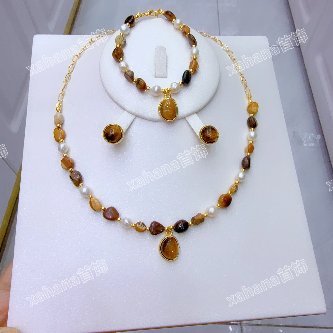 铜合金亚克力项链 新款时尚手工珍珠三件套首饰特好看送礼物百搭