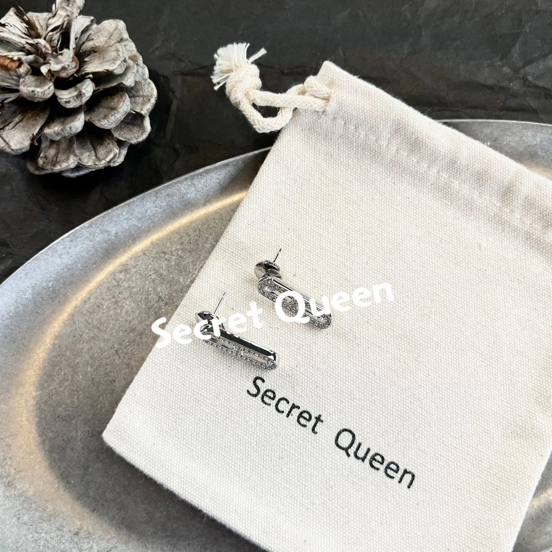 铜合金耳饰 小众设计回形针微镶满锆耳钉一对AH103