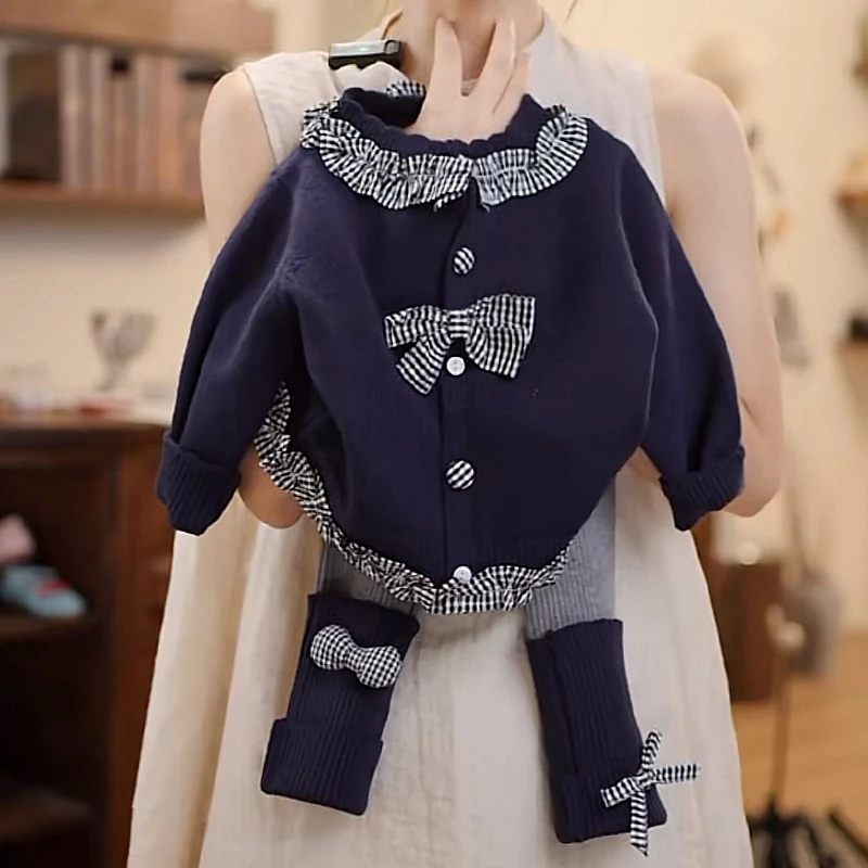 女童秋装套装2025秋新款韩版童装女宝宝毛衣开衫春秋打底裤两件套