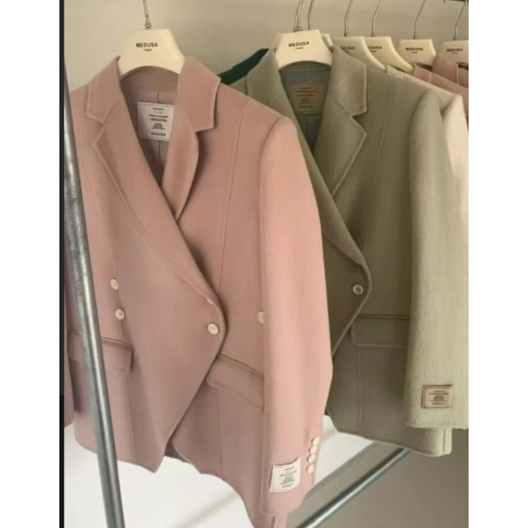 QC李潇洒 微胖大码秋冬双排扣宽松西装版型短款双面羊毛大衣