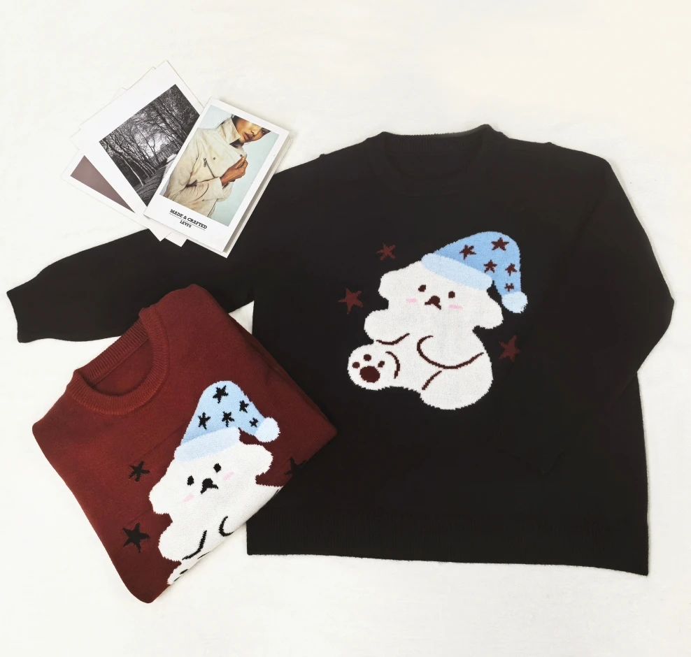 32051胖MM冬季新款雪人小狗甜美显白内搭气质毛衣