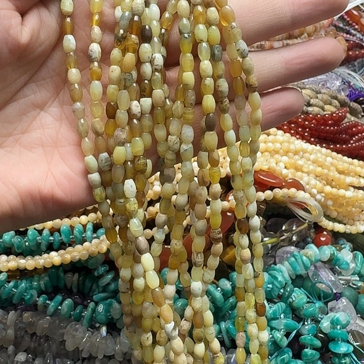 玛瑙/玉髓未镶嵌珠宝半成品一条4x6mm黄澳宝米珠