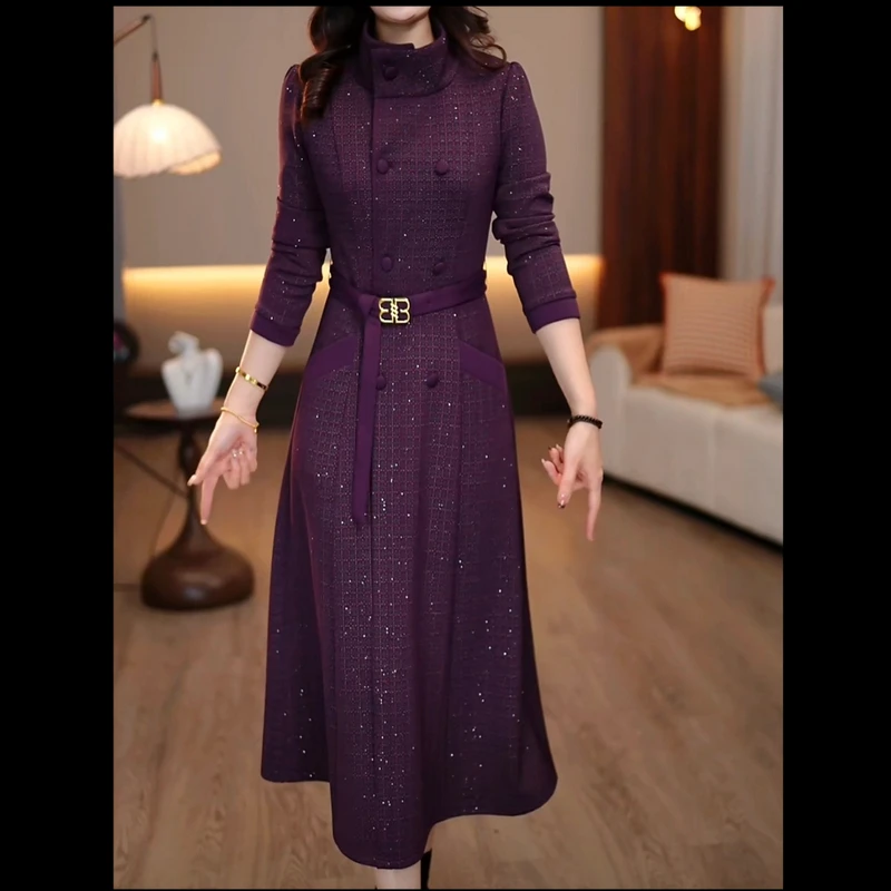 朵诗尼女装加厚连衣裙气质显瘦洋气减龄时尚优雅收腰遮肉中长款