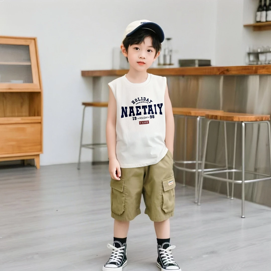 100%纯棉男童背心大童小童夏季运动休闲薄款宽松无袖儿童