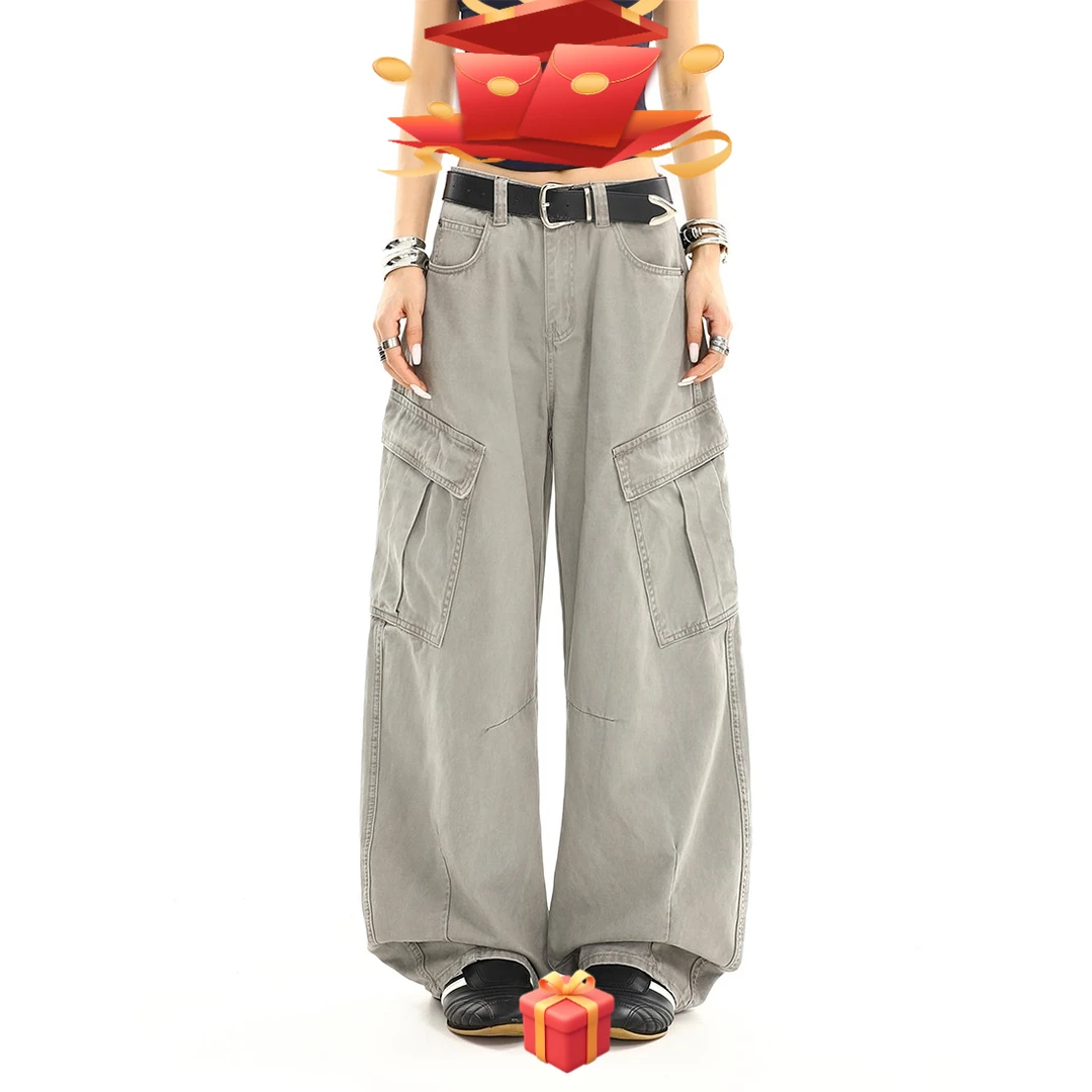 美式复古vintage多口袋弯刀工装裤男士新款休闲宽松百搭直筒裤子