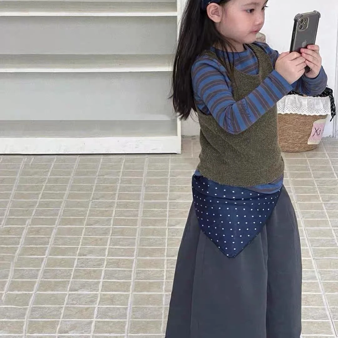 女童套装2025春秋季新款韩版中小童洋气时髦背心打底衫长裤三件套