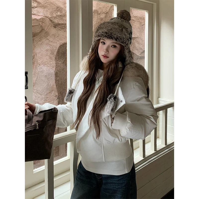 韩系chic超好看时髦百搭毛领连帽棉服外套女冬季新款加厚保暖棉衣