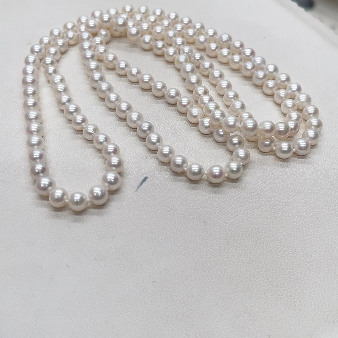 淡水珍珠银S925镶嵌毛衣链5-6无核正圆毛衣链