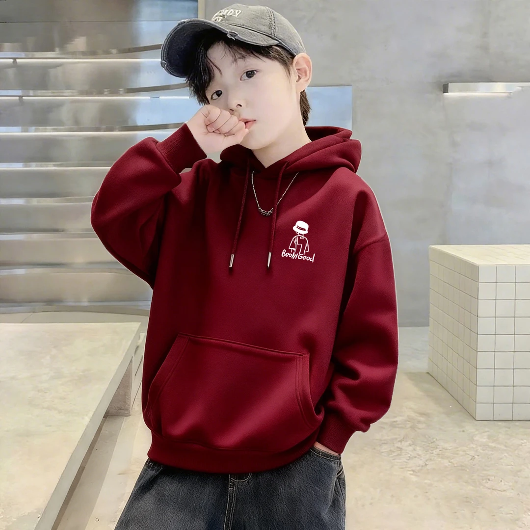 儿童装男童加绒红色连帽卫衣2026新款中大童秋冬款加厚本命新年服