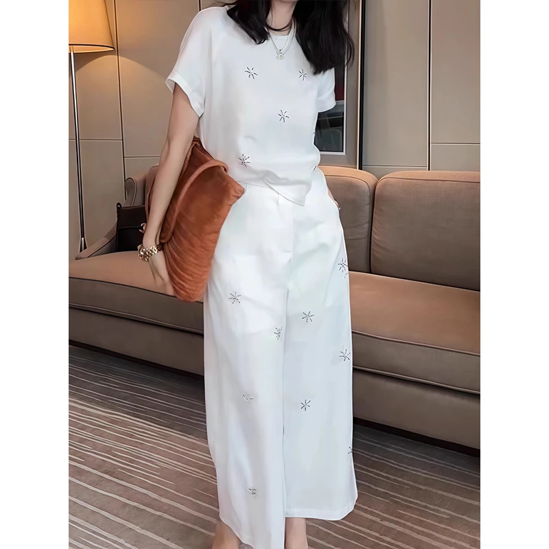 梨形身材穿搭夏新款薄款时尚套装女大码百搭上衣阔腿休闲裤两件套